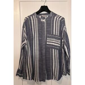 Lucky Brand Button Up Shirt Blue Striped Long Sleeve Cuff Pocket Plus 1X Womens
